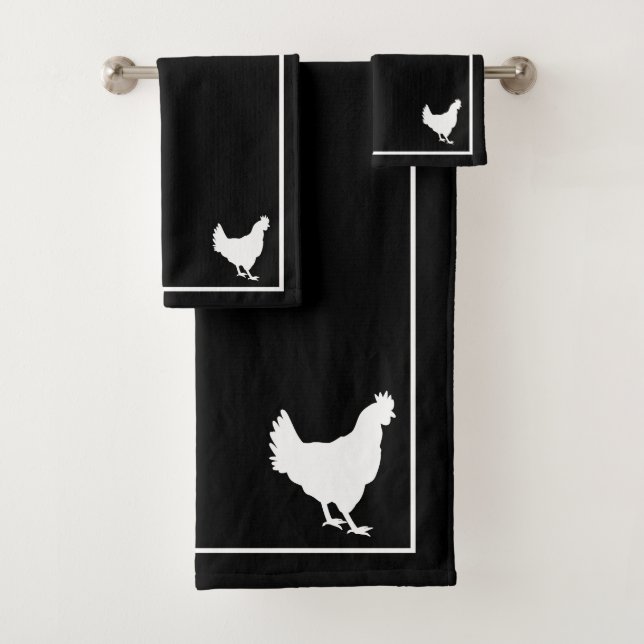 Silhouette Black & White Hen Badhandtuch Set (Insitu)