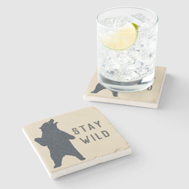 Silhouette "bleibe Wild Bear" Steinuntersetzer (Seitenansicht)