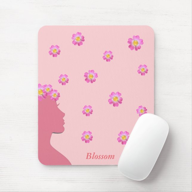 Silhouette, Blume und Text auf Rosa Mousepad (Mit Mouse)