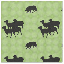 Silhouette Border Collie Herding Sheep Stoff