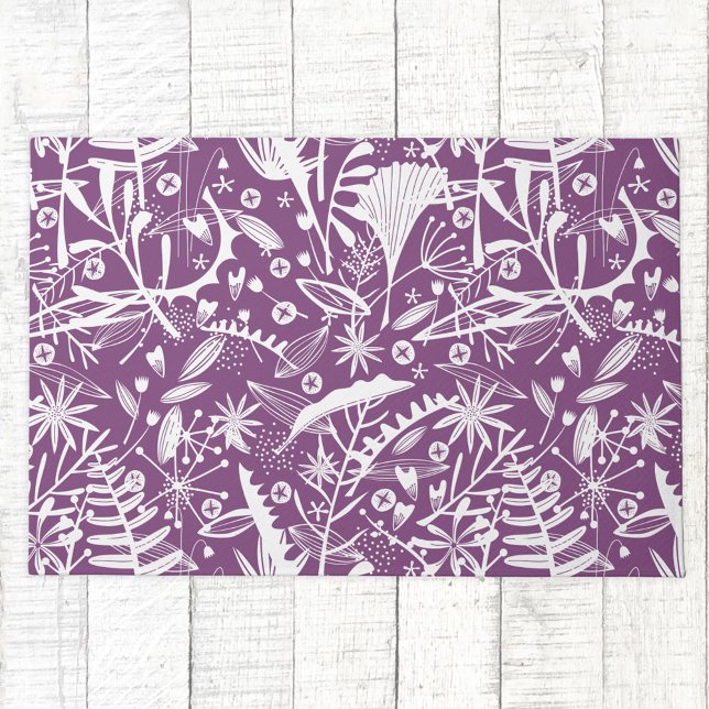 Silhouette Botanisch Lila Fußmatte (Purple floral foliage pattern doormat)