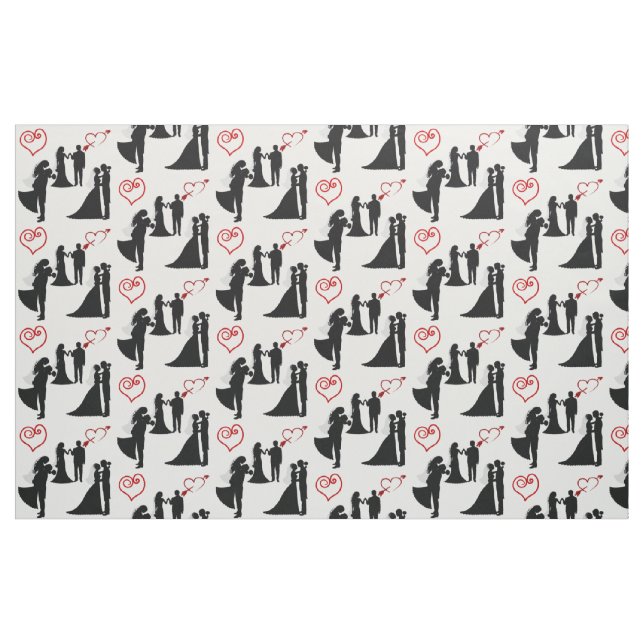 Silhouette-Braut-und Bräutigam-rotes Herz-Gewebe Stoff (Fat Quarter (45,7 x 55,9 cm))