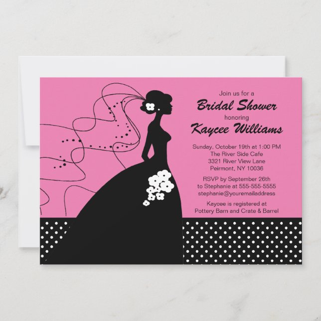 Silhouette Bride on Pink Bridal Dusche Einladung (Vorderseite)