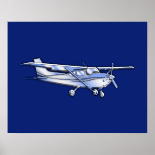 Silhouette Cessna mit Chrome Flug auf blauer Luft Poster