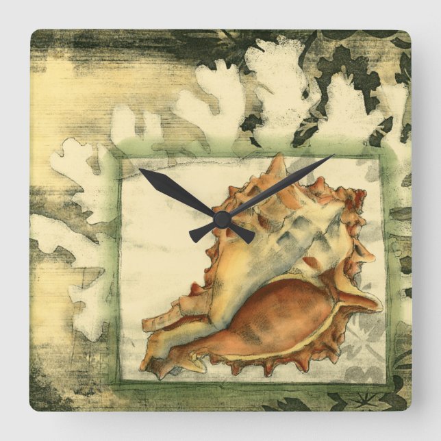 Silhouette Conch Muschel Quadratische Wanduhr (Vorderseite)