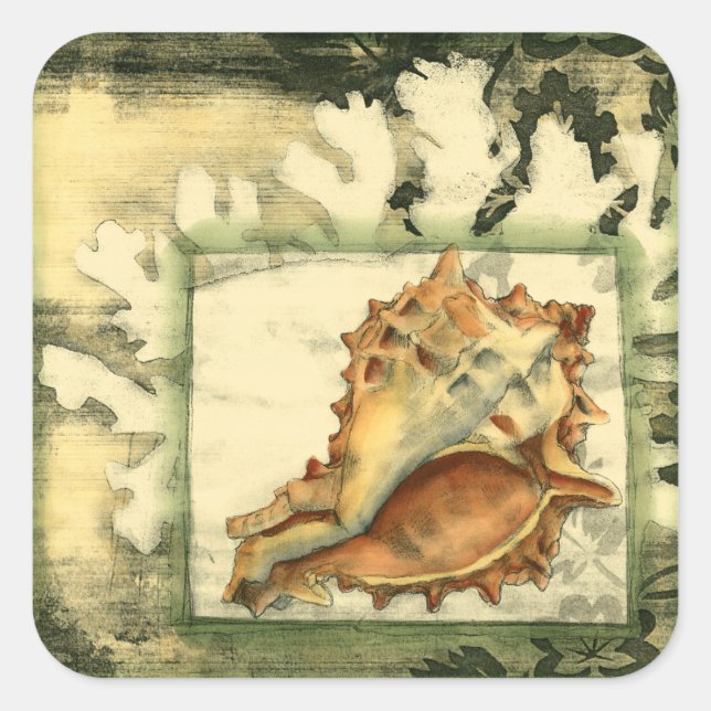 Silhouette Conch Muschel Quadratischer Aufkleber (Vorderseite)