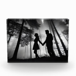 Silhouette Couple Beach Sunset Liebe Schwarz & Wei Fotoblock