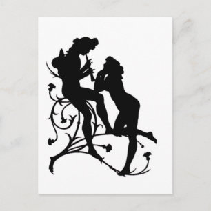 Silhouette Couple Music Lovers Postkarte