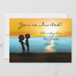 Silhouette Couple Sunset Beach Hochzeit Einladung