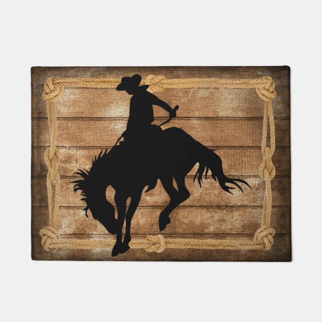 Silhouette Cowboy auf einem Bucking Bronco Pferd Fußmatte (Vorderseite)