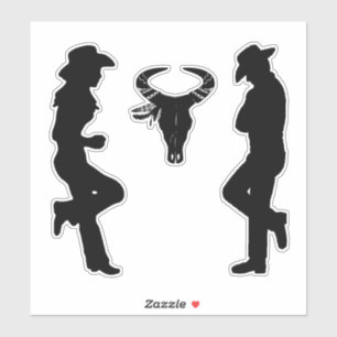 Silhouette Cowgirl Cowboy und Bull Skull Aufkleber