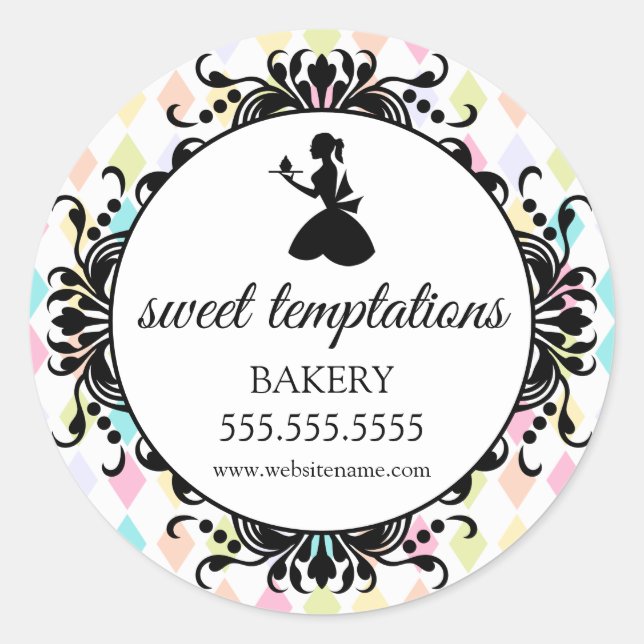 Silhouette Cupcake Lady Bäckerei Verpackung Runder Aufkleber (Vorderseite)