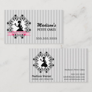 Silhouette-Dame Cupcake Silver und Rosa Visitenkarte