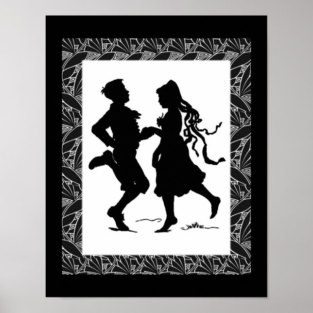 Silhouette Dancing Girl and Boy Art Poster (Vorne)