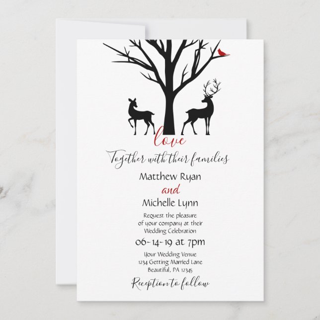 Silhouette Deer Couple Winter Liebe Hochzeit Einladung (Vorderseite)