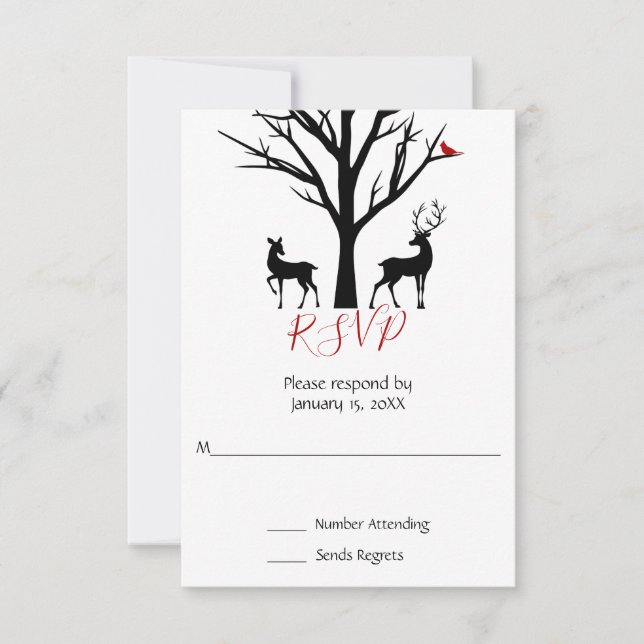 Silhouette Deer Couple Winter Liebe Hochzeit RSVP Karte (Vorderseite)