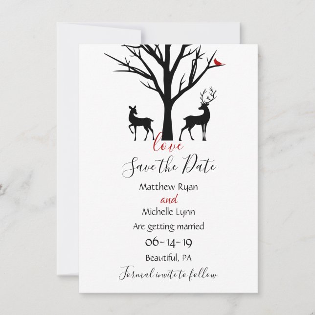 Silhouette Deer Couple Winter Liebe Hochzeit Save The Date (Vorderseite)