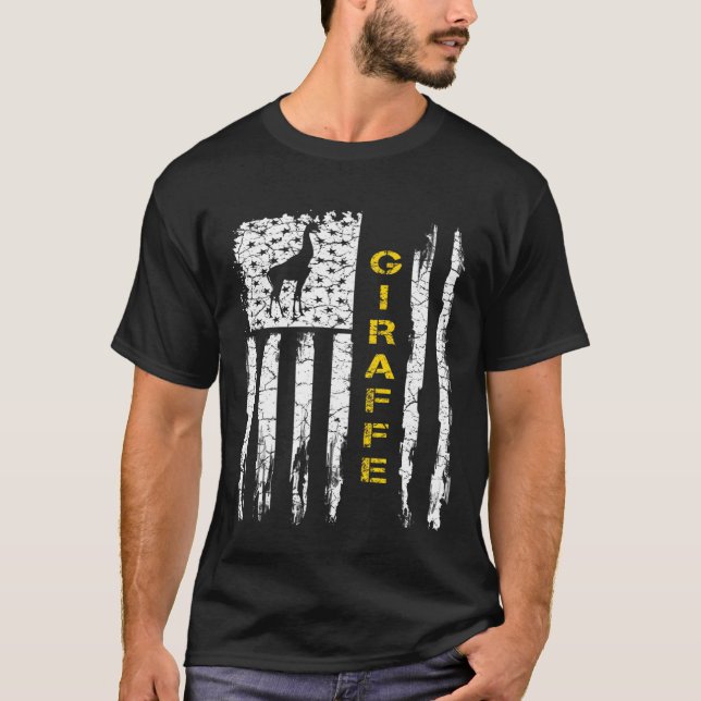 Silhouette der amerikanischen Flagge Giraffe Tiere T-Shirt (Vorderseite)
