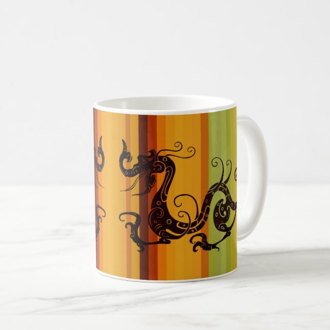 Silhouette der asiatischen Stammesdrachen Kaffeetasse (VorderseiteRechts)