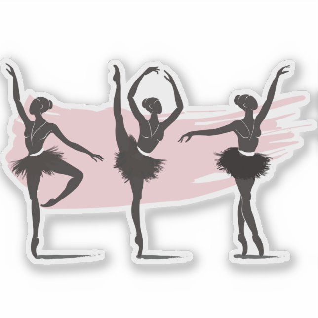 Silhouette der Balletttänzer auf Rosa Pinselstrich Aufkleber (Vorderseite)