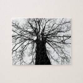 Silhouette der Bäume in Schwarz und Weiß Puzzle