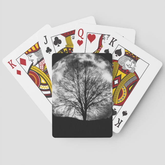 Silhouette der Bäume vor Vollmond Spielkarten (Rückseite)