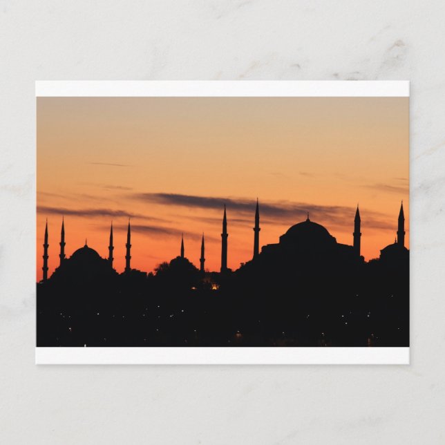 Silhouette der Blauen Moschee und Hagia Sophia Postkarte (Vorderseite)