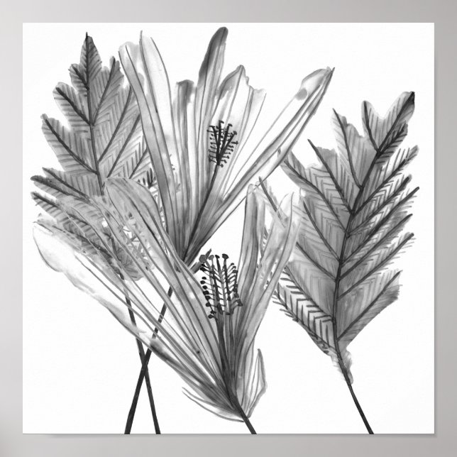 Silhouette der Blume - Grau Poster (Vorne)