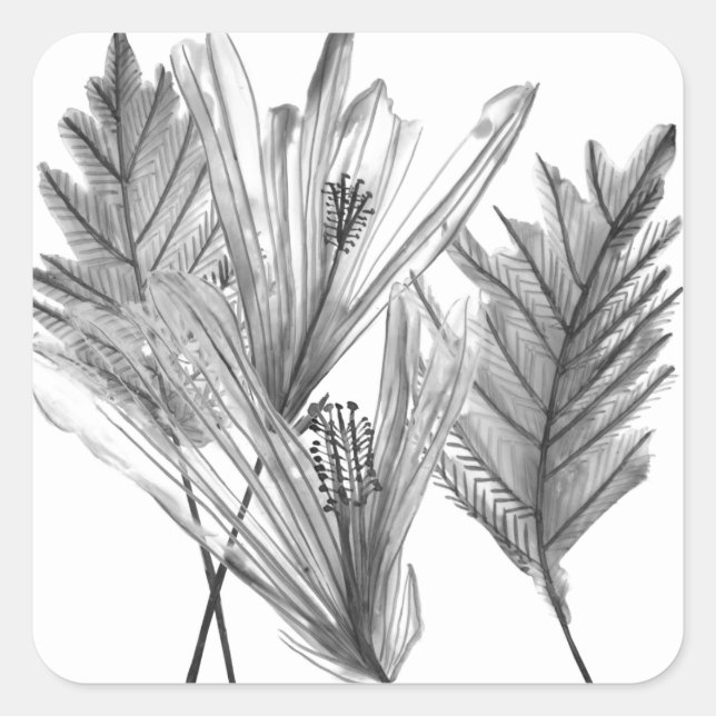 Silhouette der Blume - Grau Quadratischer Aufkleber (Vorderseite)