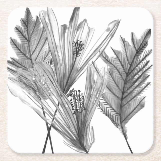 Silhouette der Blume - Grau Rechteckiger Pappuntersetzer (Vorderseite)