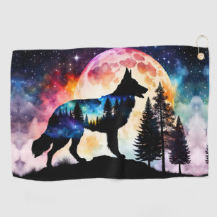 Silhouette der deutschen Hirten auf dem Mondberg Golfhandtuch