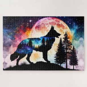 Silhouette der deutschen Hirten auf dem Mondberg Puzzle