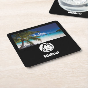 Silhouette der Dolphin Monogram Name Tag Foto Rechteckiger Pappuntersetzer