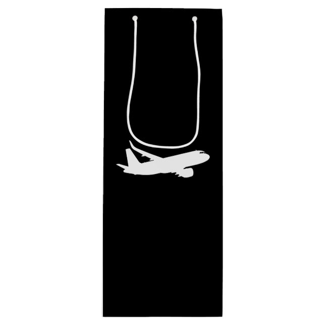 Silhouette der Flugzeugjet-Liner mit schwarzer Dec Geschenktüte Für Weinflaschen (Vorderseite)