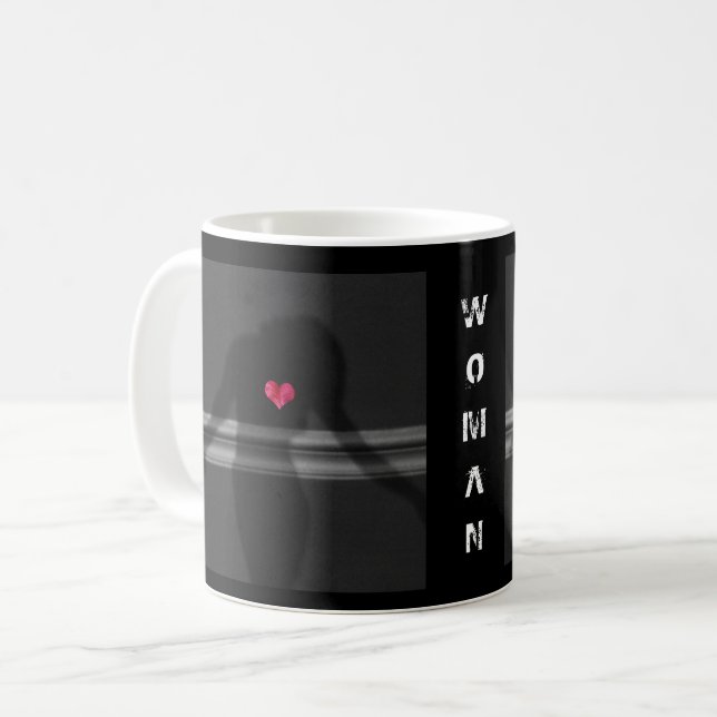 Silhouette der Frau, Blume Hearth & Liebe Kaffeetasse (Vorderseite Links)