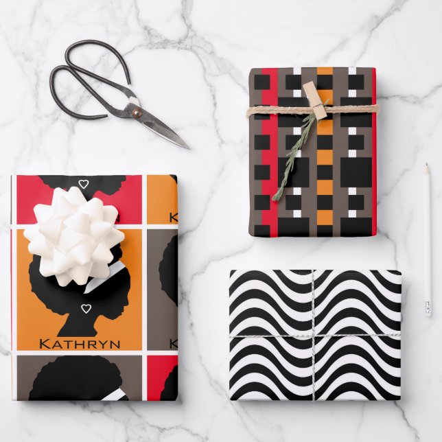 Silhouette der Frau Personalisiert Geschenkpapier Set (Vorderseite)