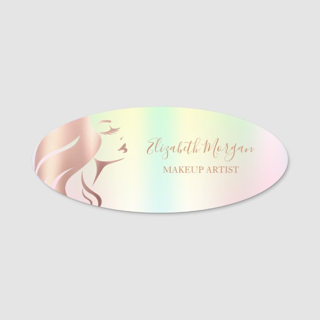 Silhouette der Girl Face, Makeup Artist Holographi Namensschild (Vorderseite)