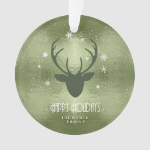 Silhouette der Hirschgeweihe und Schneeflocken Grü Ornament
