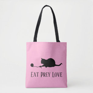 Silhouette der Katze beim Spielen "Eat Prey Liebe"