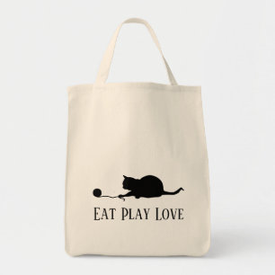 Silhouette der Katze beim Spielen "Liebe spielen e Tragetasche