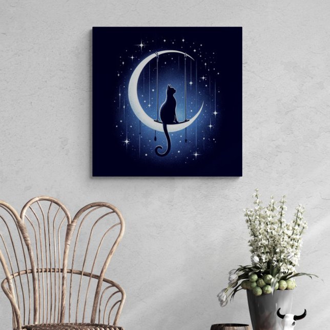 Silhouette der Katze, die vom Mond des Halbmondes  Leinwanddruck (Von Creator hochgeladen)