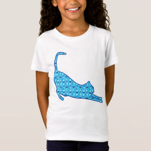 Silhouette der Katze in einem blauen Lotus-Muster T-Shirt