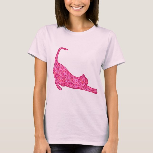 Silhouette der Katzen in Fuchsia Pink Batik T-Shirt (Vorderseite)