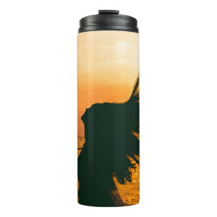 Silhouette der Mädchen, Sonnenuntergang auf dem Me Thermosbecher