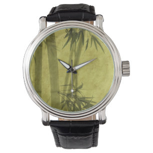 Silhouette der Niederlassungen eines Bambusses auf Armbanduhr