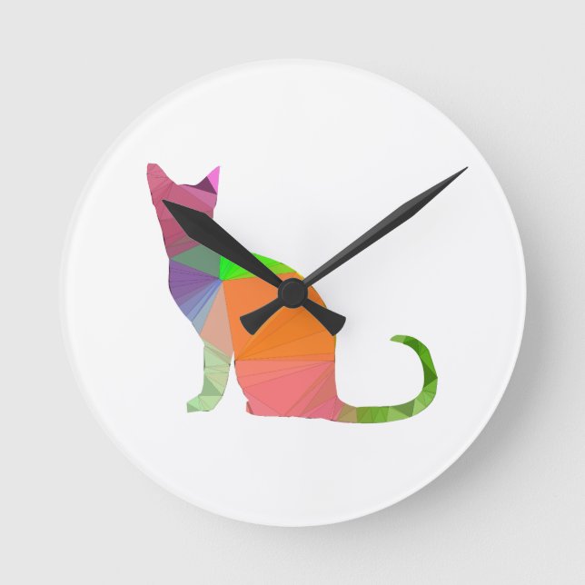 Silhouette der Polkatzenkatze Runde Wanduhr (Vorderseite)