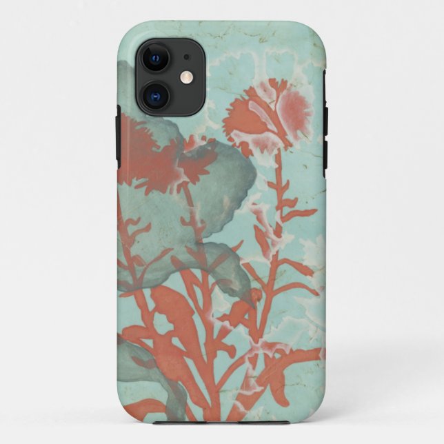 Silhouette der roten Blumen auf aquamarinem Case-Mate iPhone Hülle (Rückseite)