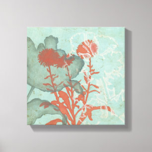 Silhouette der roten Blumen auf aquamarinem Leinwanddruck