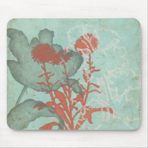 Silhouette der roten Blumen auf aquamarinem Mousepad