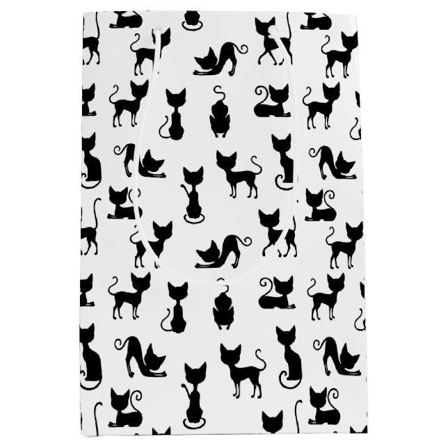 Silhouette der Schwarzen und Weißen Katze Mittlere Geschenktüte (Vorderseite)